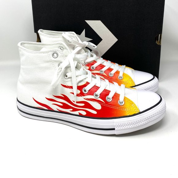 Converse Men's Size CTAS White Yellow Orange Red Flame Canvas Hi Sneaker 166257F - Picture 6 of 10